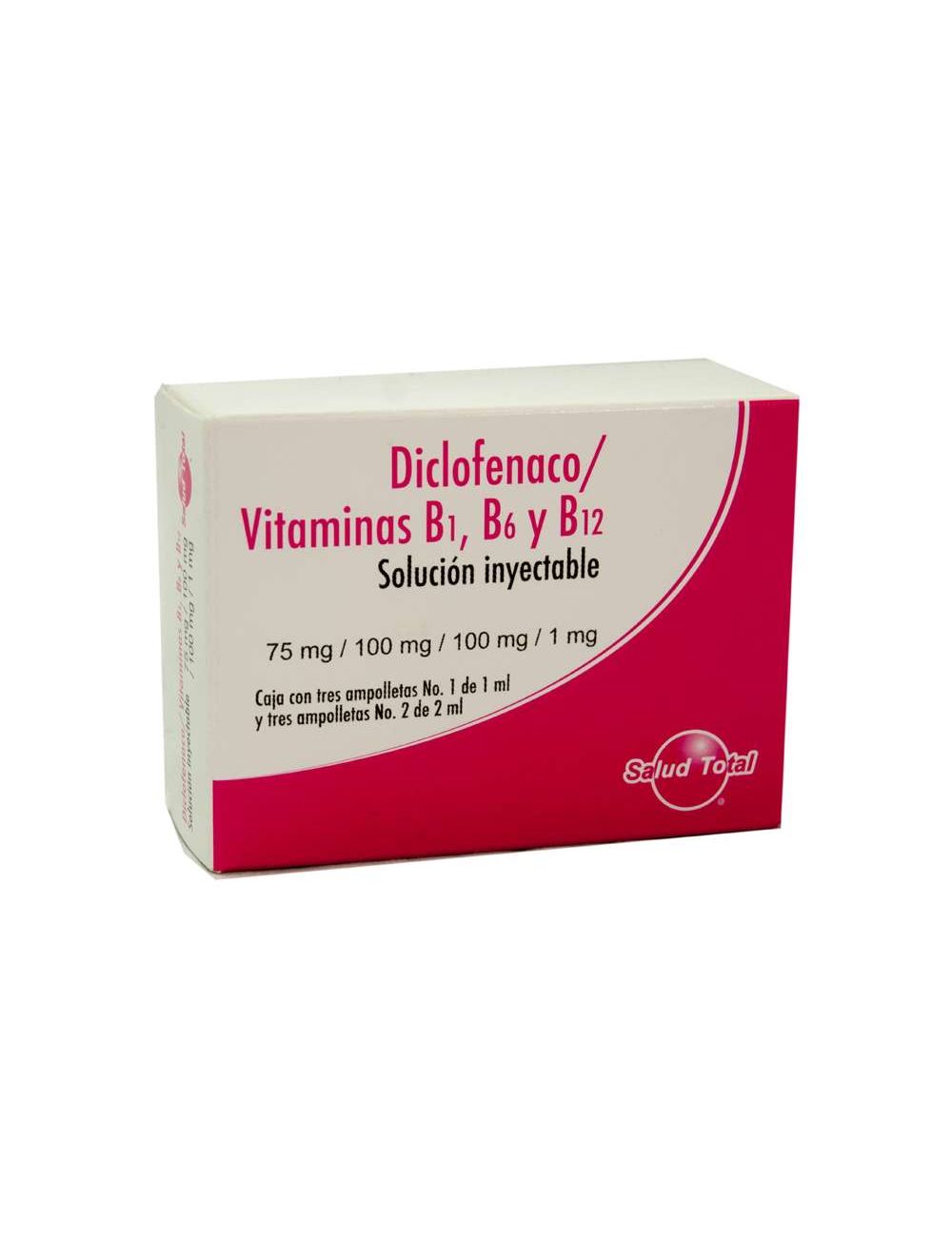 Diclofenaco Vitaminas Caja Con 3 Ampolletas No.1 De 1 mL Y 3 No.2 De 2 mL