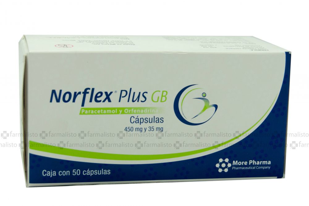 More Pharma Norflex Plus Gb Paracetamol Y Orfenadrina 450mg 35 Mg Caja Con 50 Capsulas Analgesico
