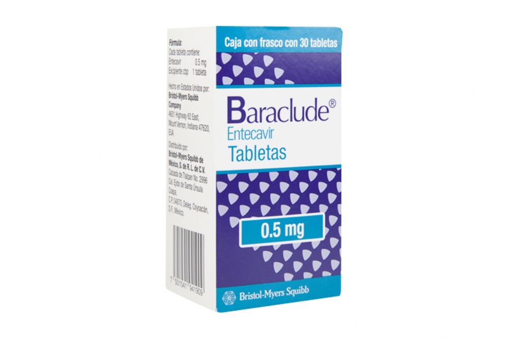 Baraclude 0.5 mg Caja Con Frasco Con 30 Tabletas