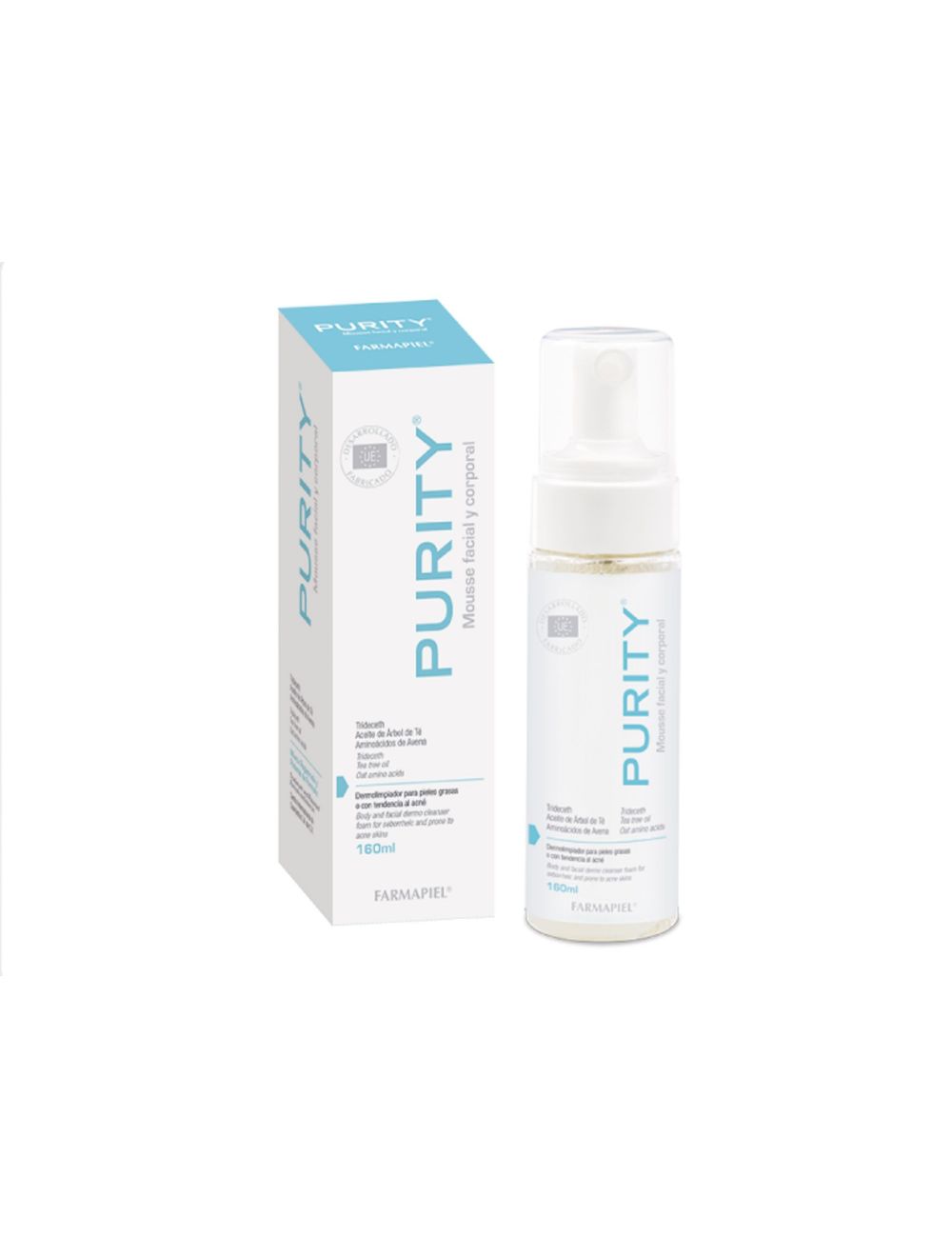 Purity Mousse Dermolimpiador Facial Y Corporal Caja Con Envase De 160 mL Purity Mousse Dermolimpiador Facial Y Corporal Caja Con Envase De 160 mL