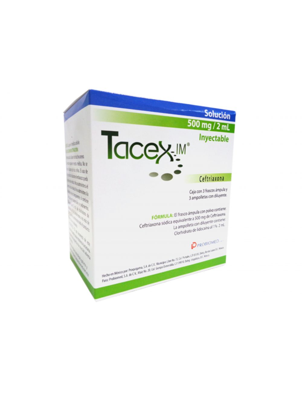 Tacex IM 500 mg/2 mL Caja Con 3 Frascos Ámpula y 3 Ampolletas - Rx2