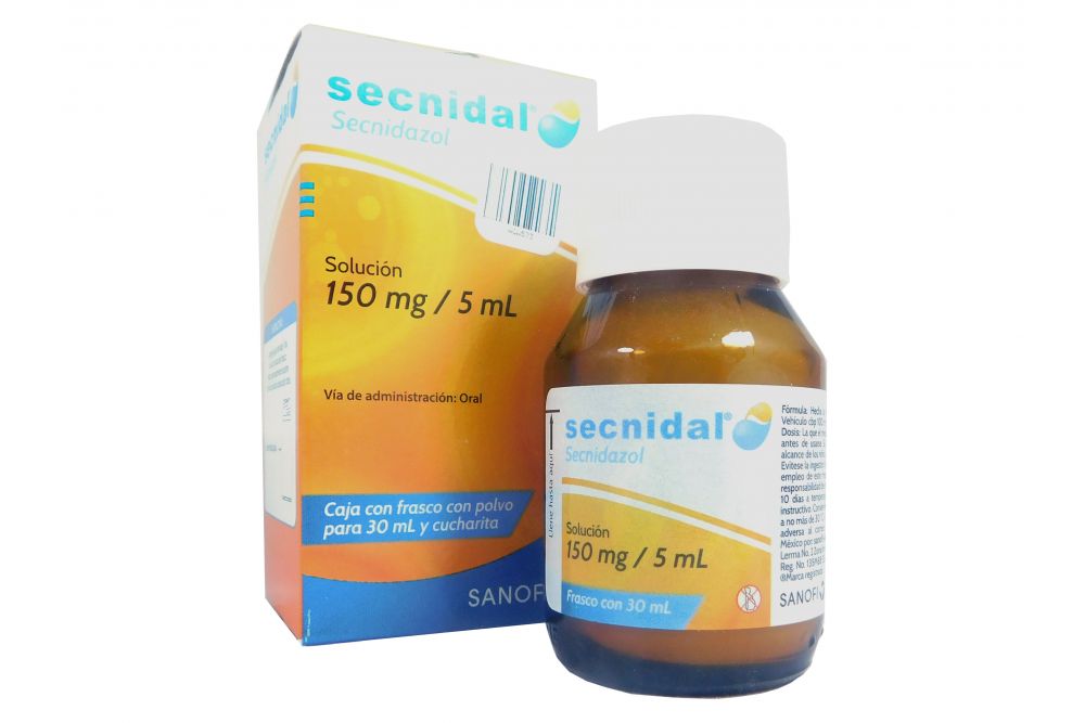 Secnidal Solución 150 mg/5 mL Caja Con Frasco Con Polvo Para Preparar 30 mL