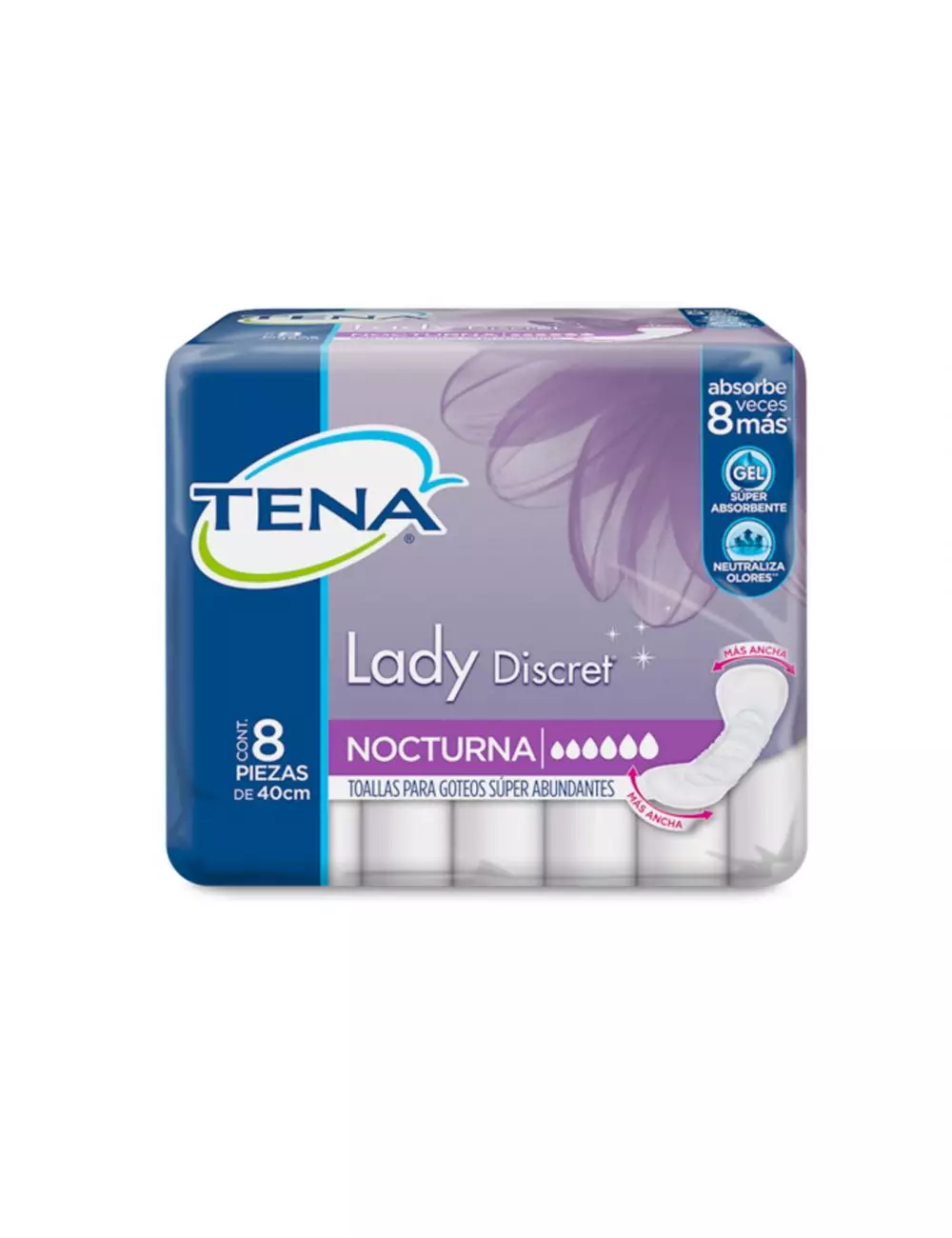 Toallas Sanitarias Tena Lady Nocturna Bolsa Con 8 Piezas