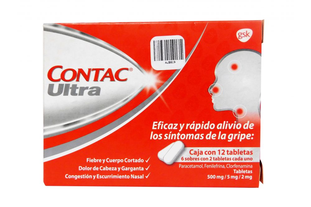 Contac Ultra 500mg/5mg/2mg Caja Con 12 Tabletas