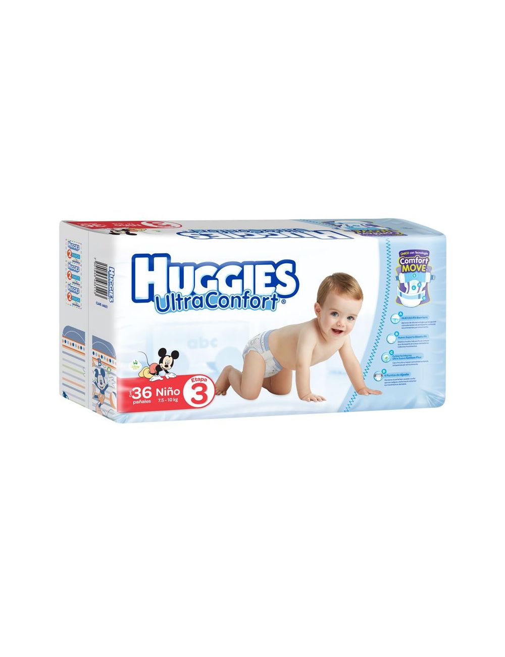 HUGGIES ULTRACONFORT PAQUETE CON 36 piezas ETAPA 3