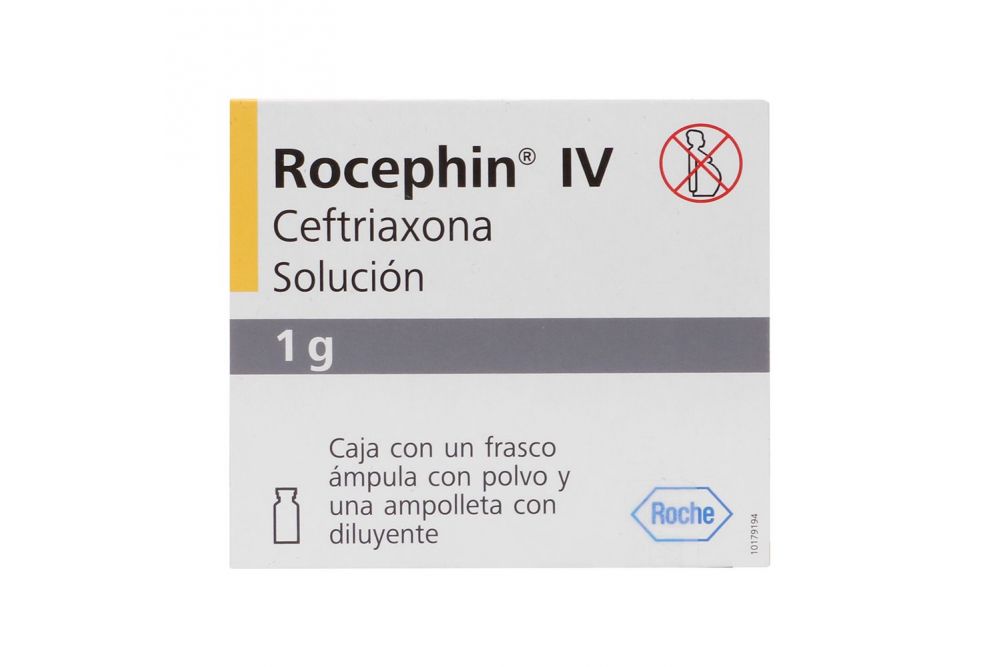 Rocephin IV 1g Caja Con Frasco Ámpula Con Polvo Y Ampolleta Con Diluyente - RX2