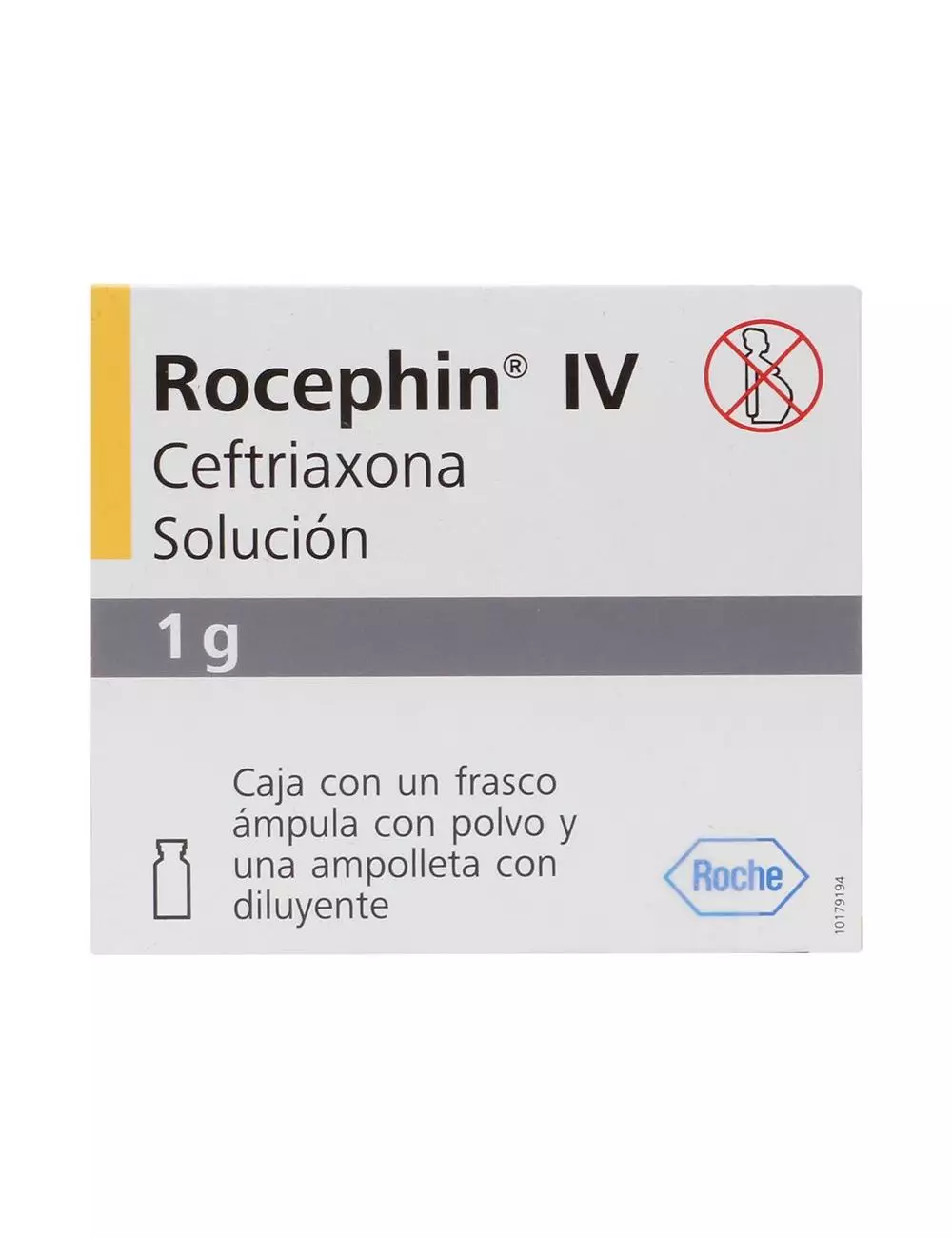 Rocephin IV 1g Caja Con Frasco Ámpula Con Polvo Y Ampolleta Con Diluyente - RX2