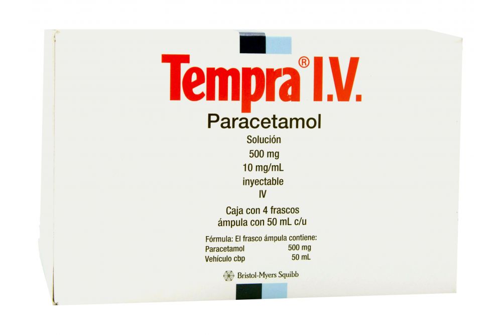 Tempra I.V Solución 500 mg Caja Con 4 Frascos Ámpula Con 50 mL Cada Uno