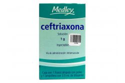 Ceftriaxona 1g Caja Con Frasco Ámpula y Ampolleta Con Diluyente 3.5 mL -RX2
