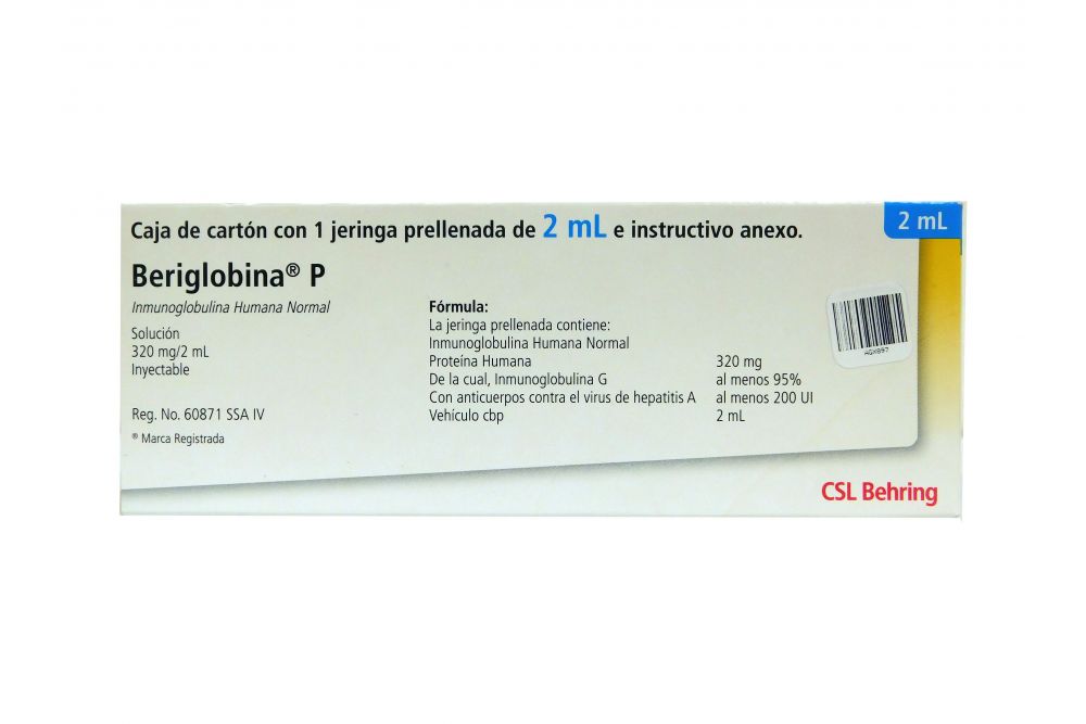 Beriglobina P 320 mg/ 2 Ml Jeringa Prellenada RX3