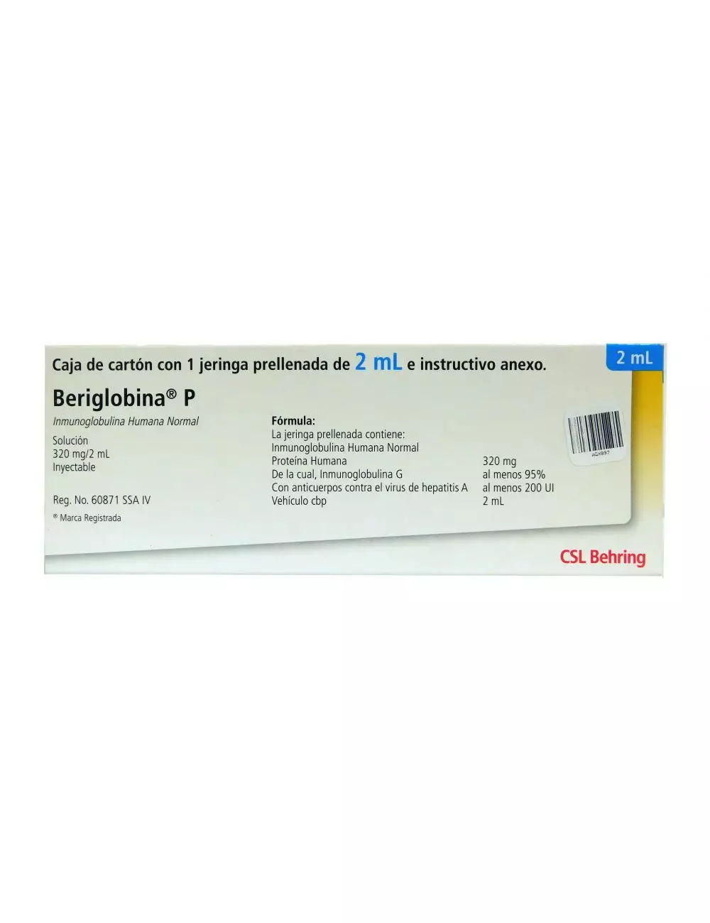 Beriglobina P 320 mg/ 2 Ml Jeringa Prellenada RX3