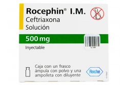 Rocephin IM 500 mg Caja Con Frasco Ámpula Con Polvo Y Ampolleta Con Diluyente - RX2