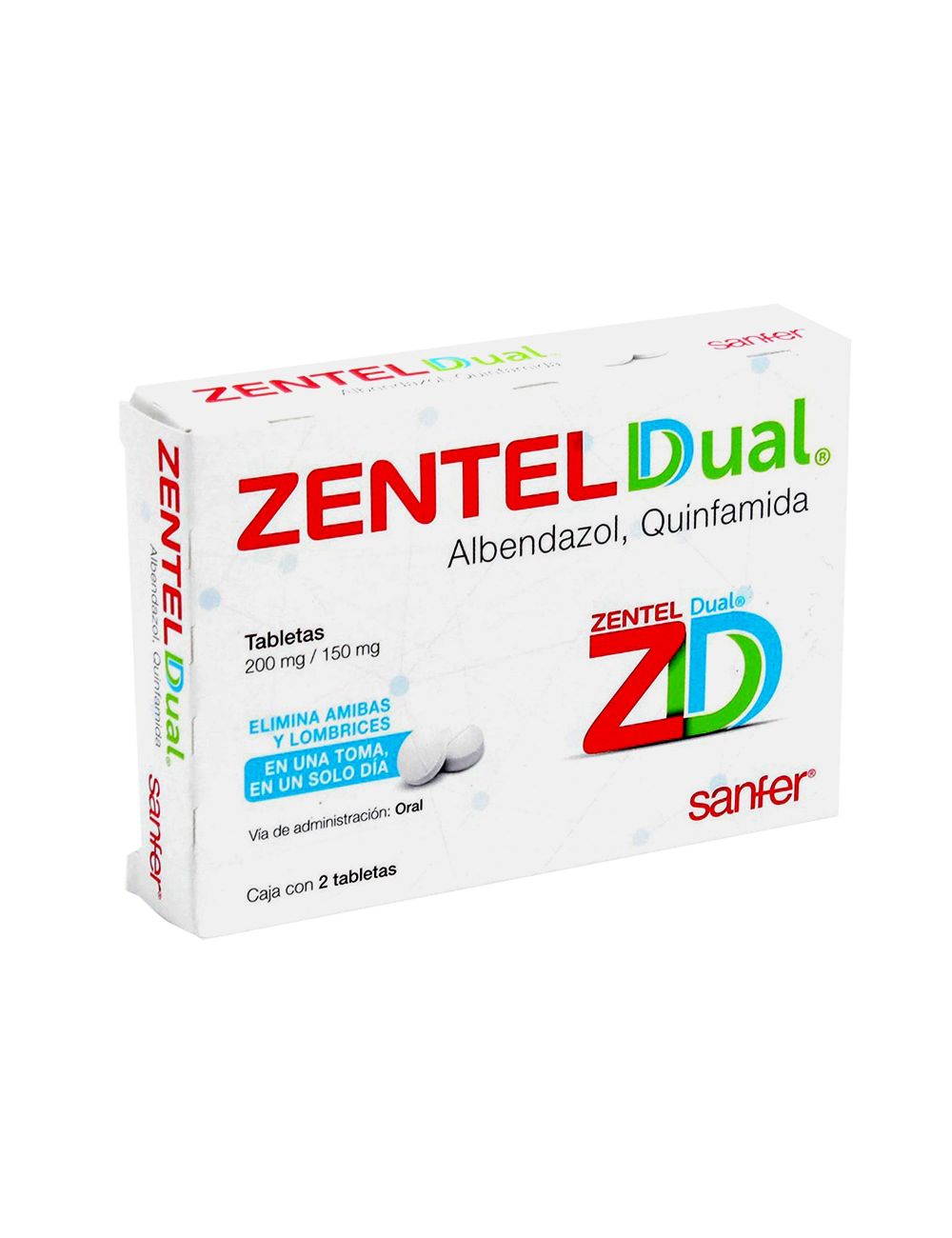 Zentel Dual 200 mg / 150 mg Caja Con 2 Tabletas Zentel Dual 200 mg / 150 mg Caja Con 2 Tabletas