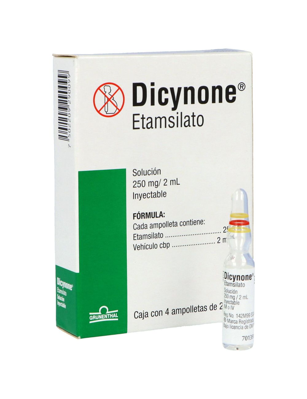 Dicynone 250 mg Caja Con 4 Ampolletas De 2 mL Dicynone 250 mg Caja Con 4 Ampolletas De 2 mL