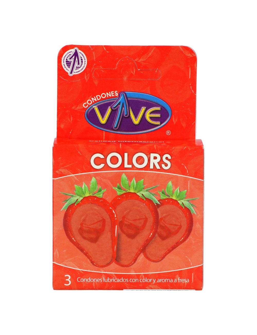 Condones VIVE COLORS Caja Con 3 Piezas Con Color Y Aroma a Fresa Condones VIVE COLORS Caja Con 3 Piezas Con Color Y Aroma a Fresa