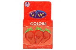 Condones VIVE COLORS Caja Con 3 Piezas Con Color Y Aroma a  Fresa