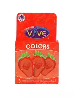 Condones VIVE COLORS Caja Con 3 Piezas Con Color Y Aroma a  Fresa