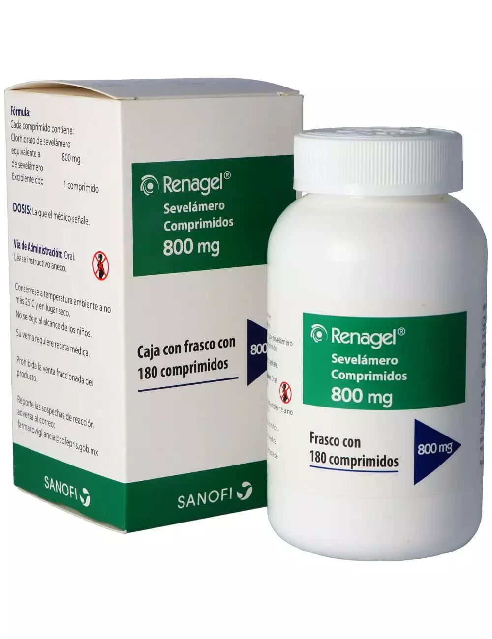 Renagel® 800 mg (Sevelámero) - Caja con 180 Comprimidos | Sanofi