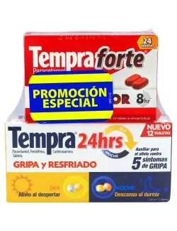 Tempra 24 Horas Caja Con 12 Tabletas + Tempra Forte 2 Cajas Con 24 Tabletas