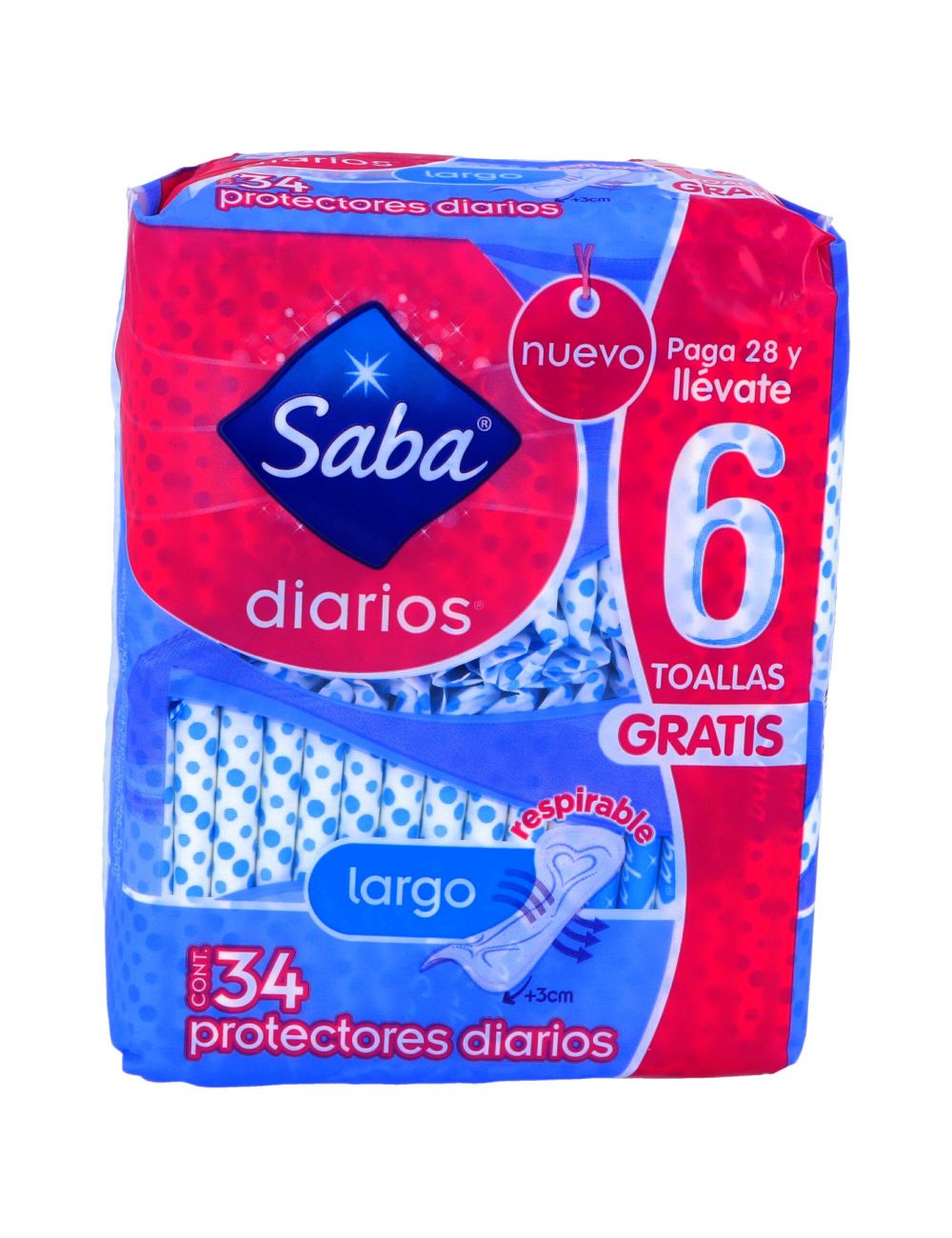 Protectores Diarios Saba Largo Paquete Con 28 Piezas