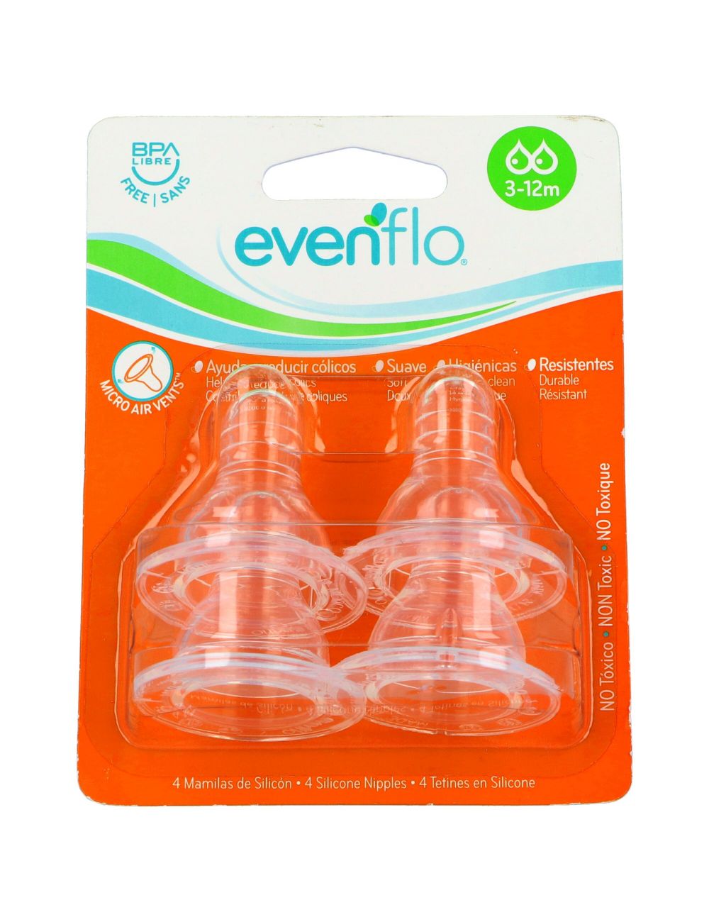Mamila De Silicón Evenflo 3-12 Meses Empaque Con 4 Piezas Mamila De Silicón Evenflo 3-12 Meses Empaque Con 4 Piezas