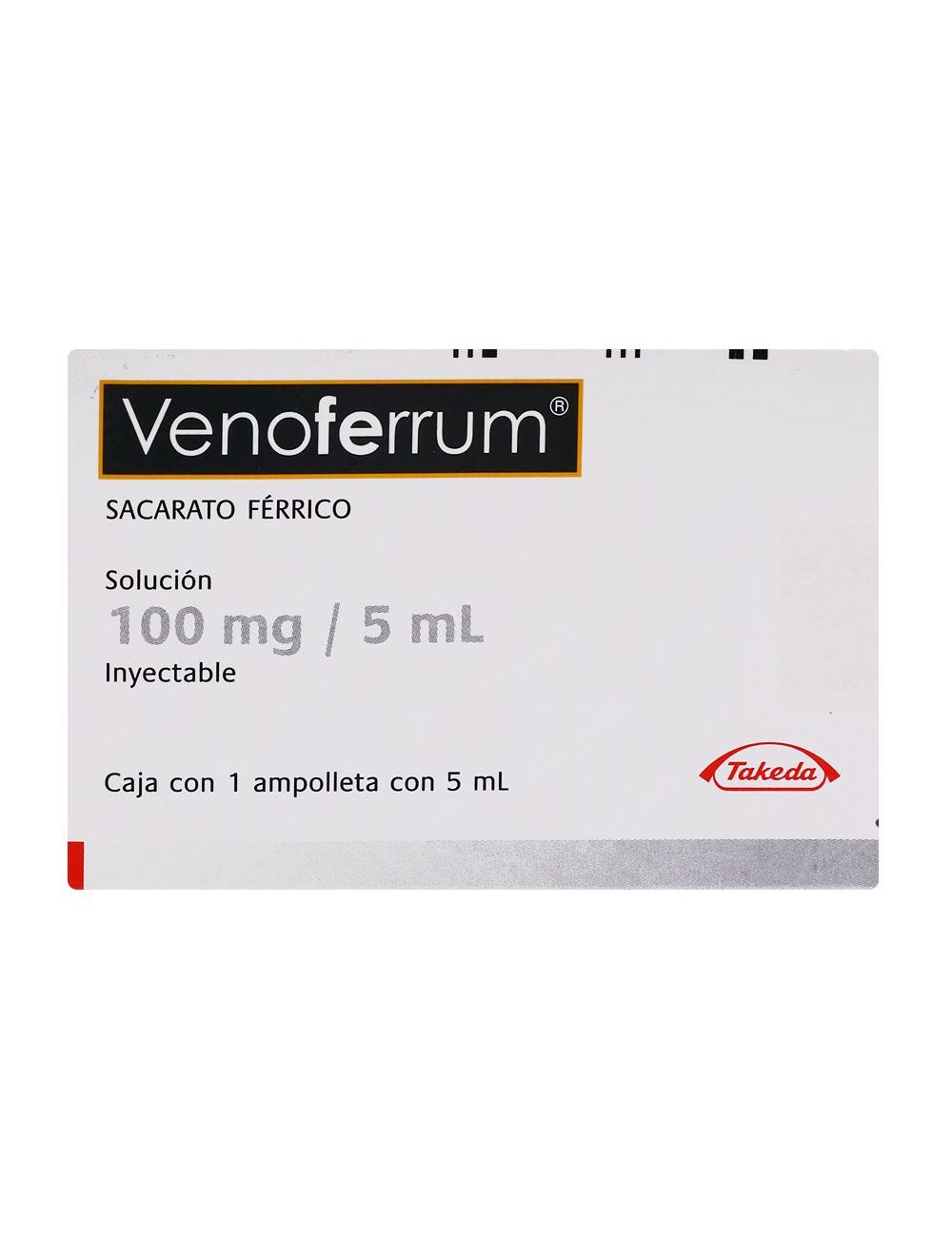 Venoferrum 100 mg /5 mL Caja Con 1 Ampolleta Con 5 mL Venoferrum 100 mg /5 mL Caja Con 1 Ampolleta Con 5 mL