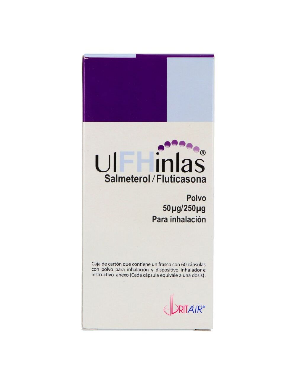 Ulfhinlas 50 Mcg /250 Mcg Caja Con Frasco Con 60 Cápsulas y Dispositivo Inhalador Ulfhinlas 50 Mcg /250 Mcg Caja Con Frasco Con 60 Cápsulas y Dispositivo Inhalador