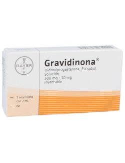 Gravidinona® 500 mg/10 mg - Ampolleta 2 mL | Hidroxiprogesterona/Estradiol | Bayer