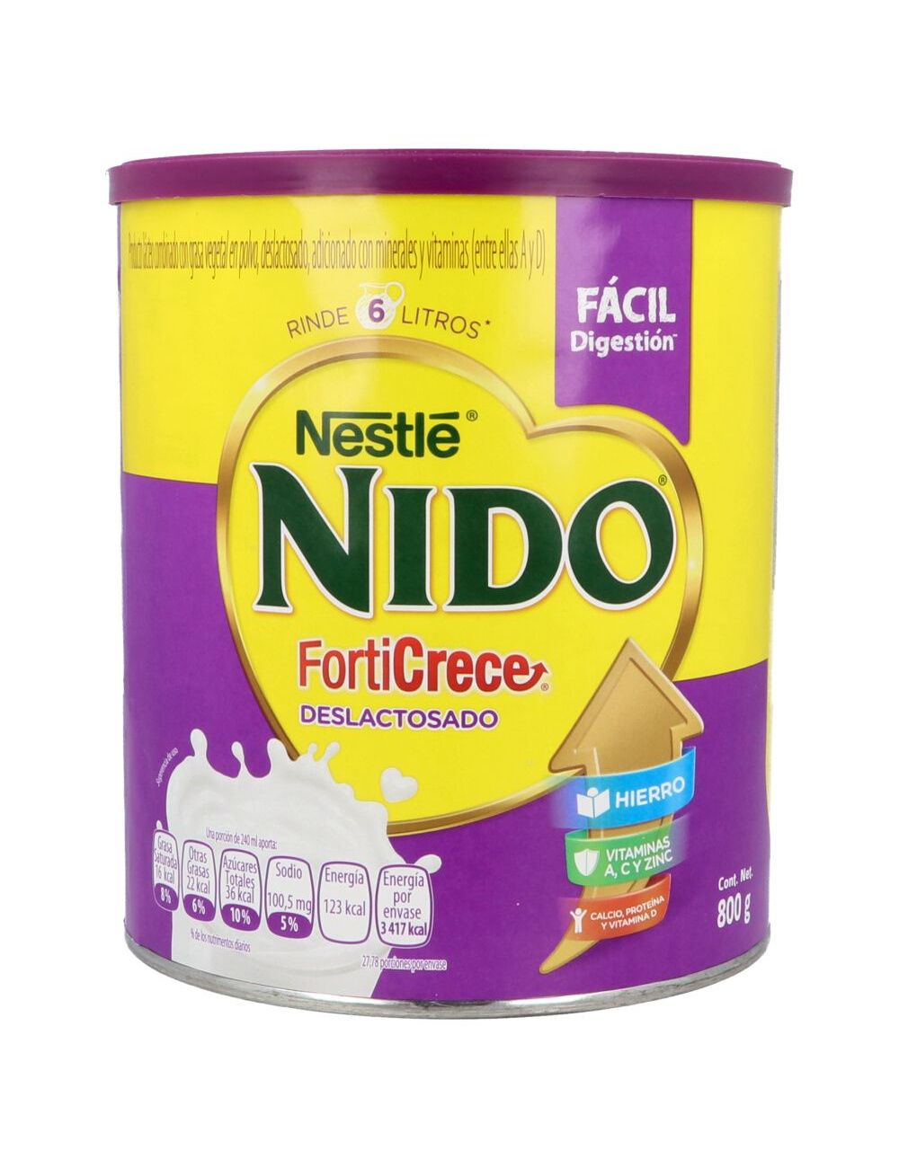 Nido Fortificado Deslactosado 800 g Lata Con Leche En Polvo