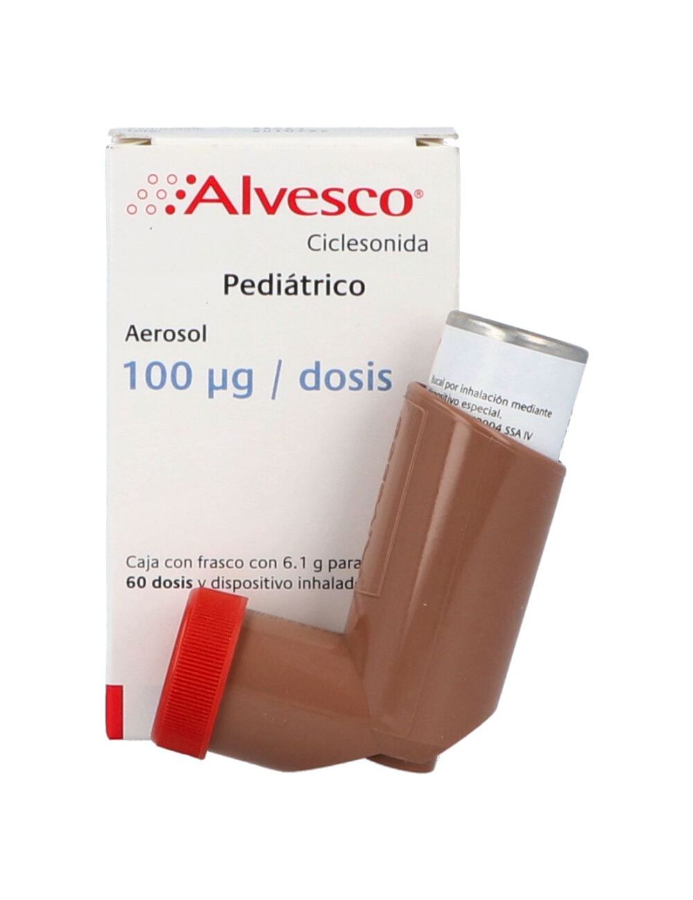 Alvesco Pediátrico 100 mg Caja Con Frasco 6.1 g De 60 Dosis y Dispositivo Inhalador