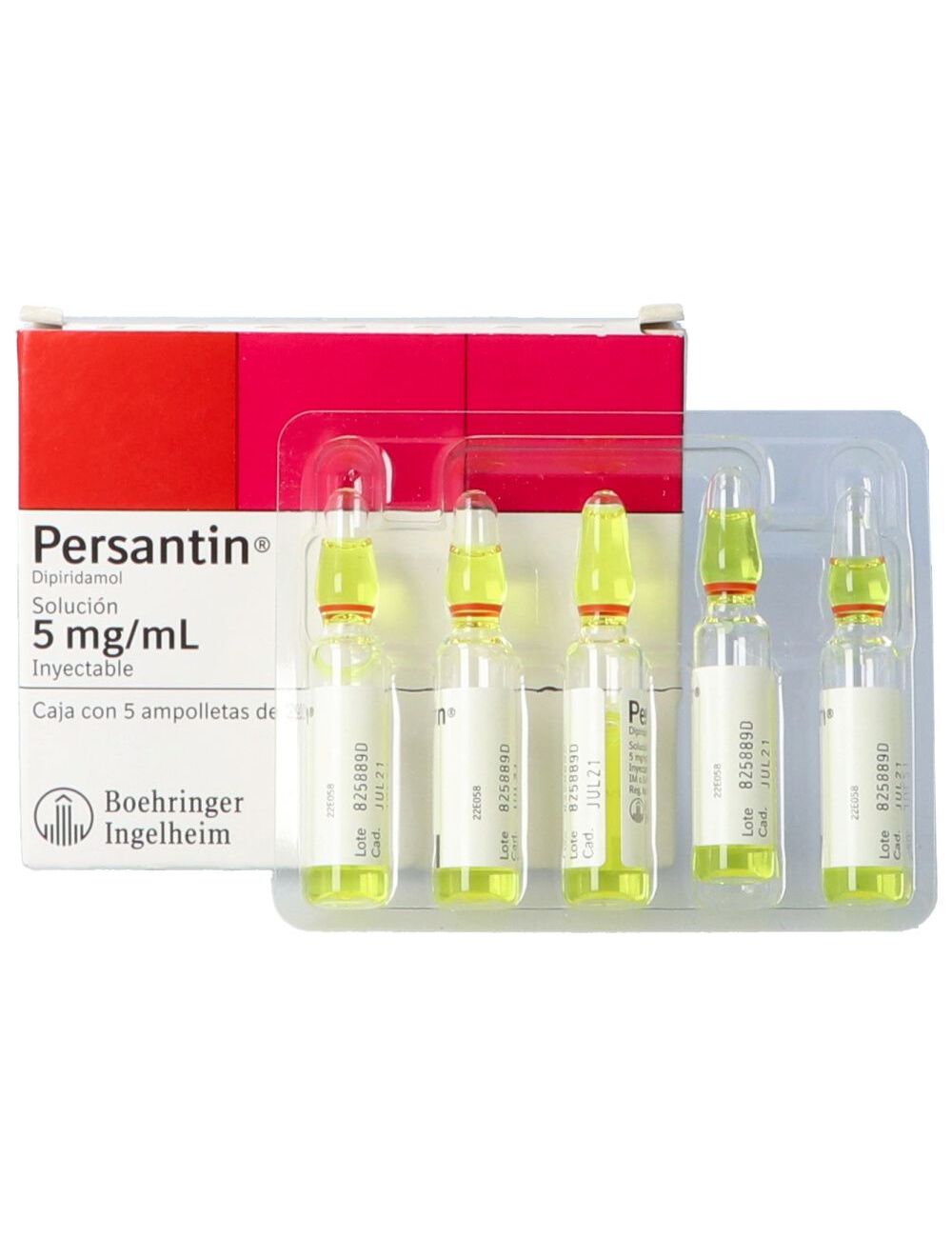 Persantin Solución 5 mg/mL Caja Con 5 Ampolletas De 2 mL - RX Persantin Solución 5 mg/mL Caja Con 5 Ampolletas De 2 mL - RX