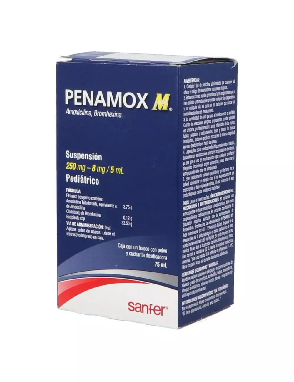 Penamox M Suspensión Pediátrica 250 mg / 8 mg / 5 mL Caja Con Frasco Con 75 mL -RX2