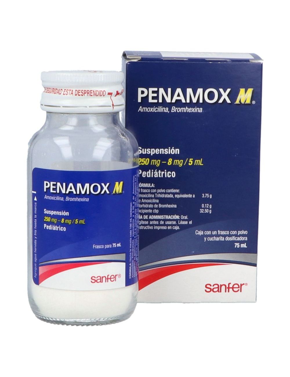 Penamox M Suspensión Pediátrica 250 mg / 8 mg / 5 mL Caja Con Frasco Con 75 mL -RX2 Penamox M Suspensión Pediátrica 250 mg / 8 mg / 5 mL Caja Con Frasco Con 75 mL -RX2
