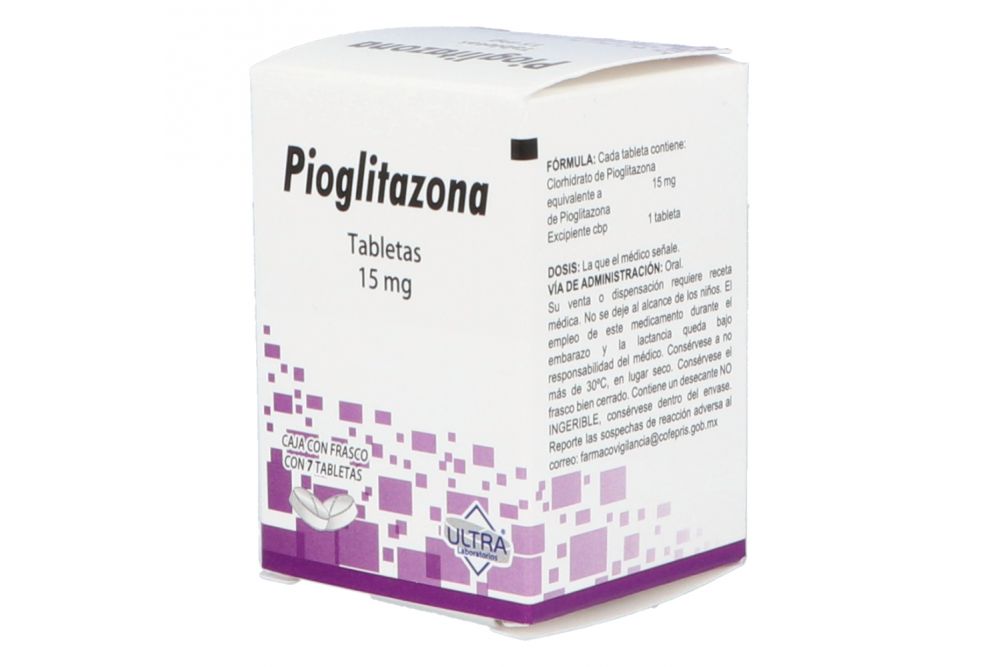 Pioglitazona 15 mg Caja Con Frasco Con 7 Tabletas