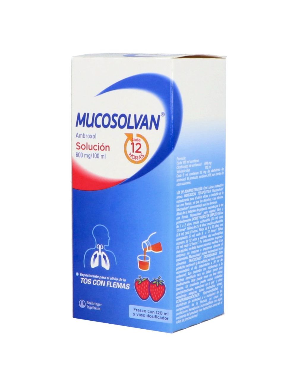 Mucosolvan Solución 600 mg/ 100 mL Caja Con Frasco Con 120 mL Sabor Fresa Mucosolvan Solución 600 mg/ 100 mL Caja Con Frasco Con 120 mL Sabor Fresa
