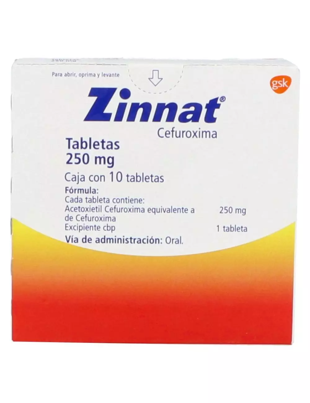 Zinnat 250 mg Caja Con 10 Tabletas -RX2