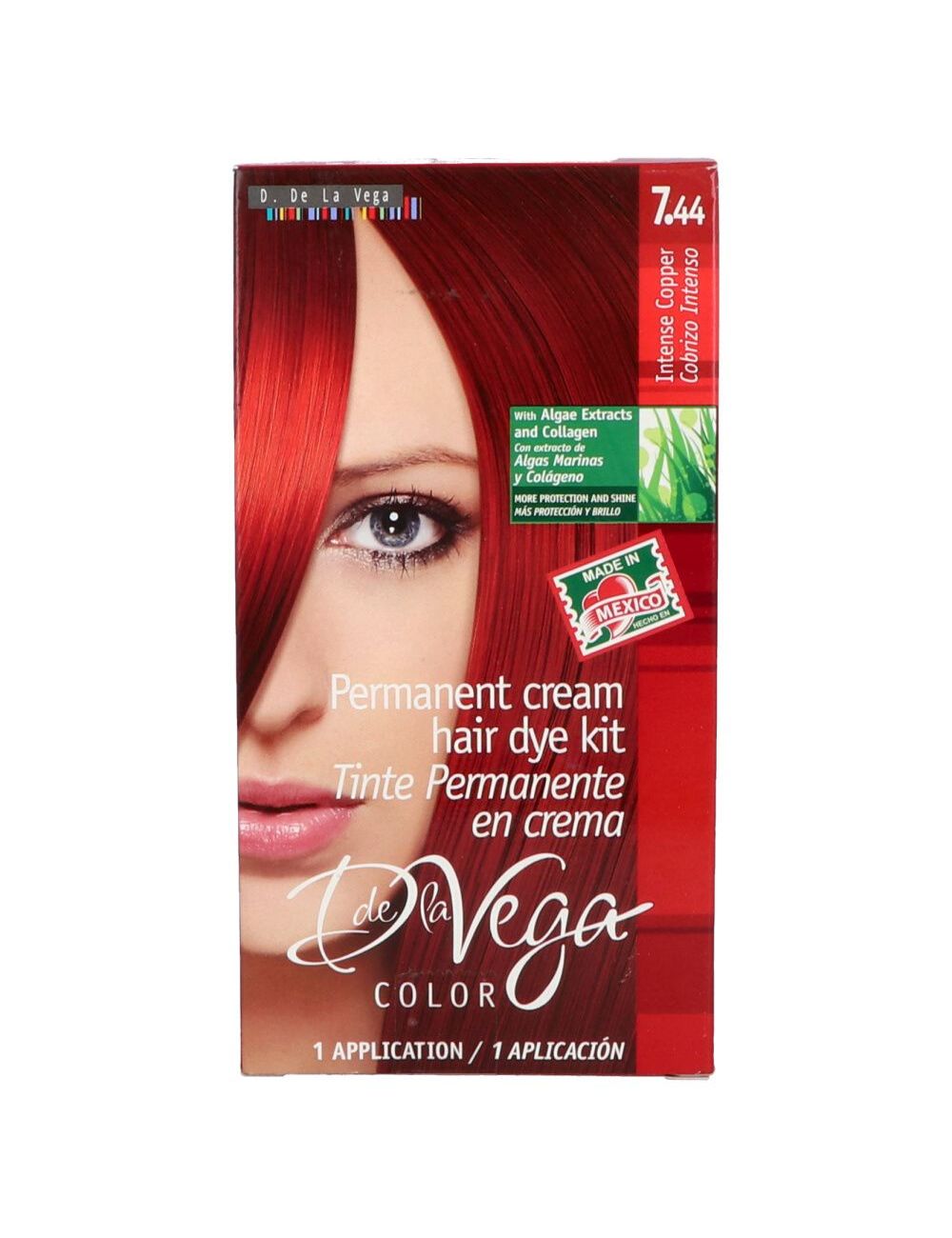 DE LA VEGA CAJA CON TINTE PERMANENTE EN CREMA COBRIZO INTENSO 7.44 DE LA VEGA CAJA CON TINTE PERMANENTE EN CREMA COBRIZO INTENSO 7.44