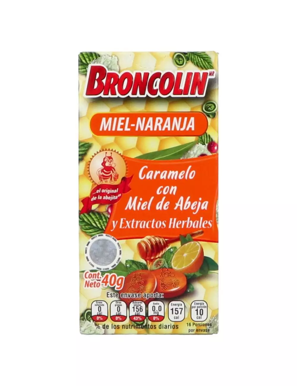 Broncolin Miel-Naranja 40g Caramelo Con Miel De Abeja Y Extractos Herbales