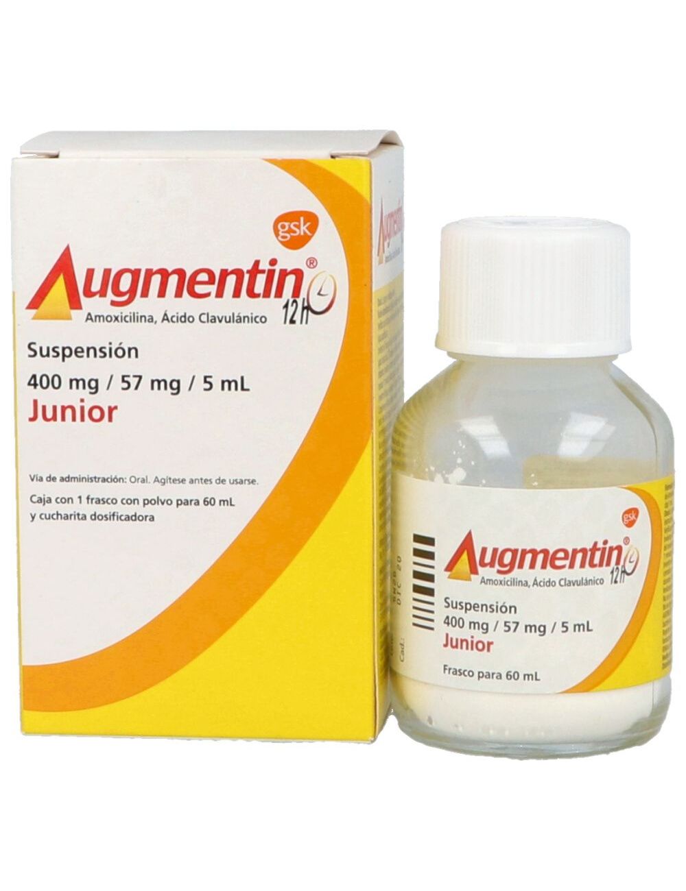 Augmentin Suspensión Junior 400mg/57mg/5mL Frasco Con Polvo 60 ml - RX2 Augmentin Suspensión Junior 400mg/57mg/5mL Frasco Con Polvo 60 ml - RX2