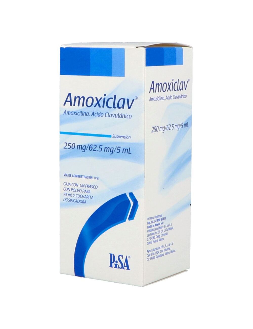 Amoxiclav Suspensión 250 mg / 62.5 mg / 5 mL Caja Con Frasco Con Polvo Para 75 mL - RX2 Amoxiclav Suspensión 250 mg / 62.5 mg / 5 mL Caja Con Frasco Con Polvo Para 75 mL - RX2
