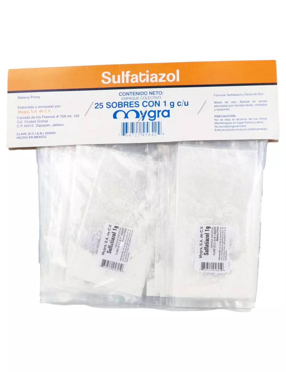 Sulfatiazol Polvo Paquete Con 25 Sobres Con 1 gr