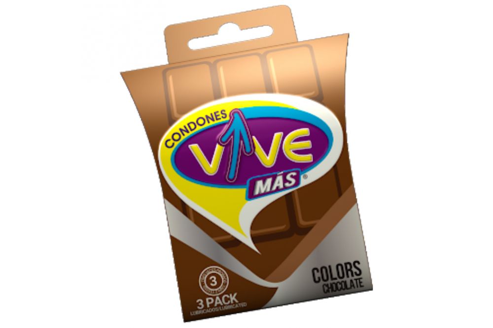 Condones VIVE COLORS Caja Con 3 Piezas Con Color Y Aroma a Chocolate