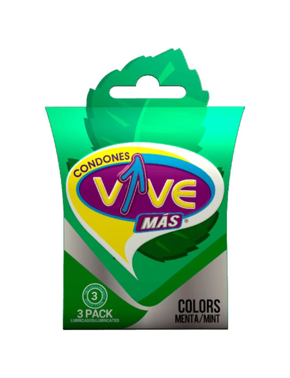 Condones VIVE COLORS Caja Con 3 Piezas Con Color Y Aroma a Menta Condones VIVE COLORS Caja Con 3 Piezas Con Color Y Aroma a Menta