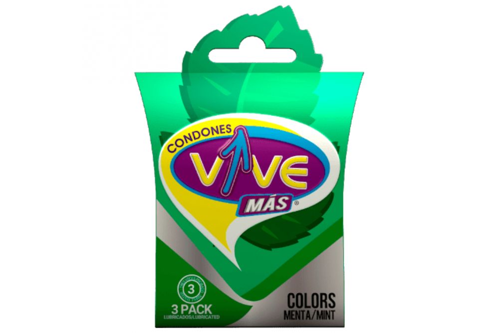 Condones VIVE COLORS Caja Con 3 Piezas Con Color Y Aroma a Menta