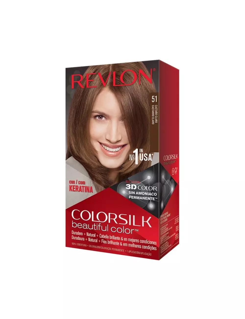 Tinte Revlon Colorsilk Castaño Claro 51 Caja Con Frasco Con 130 mL