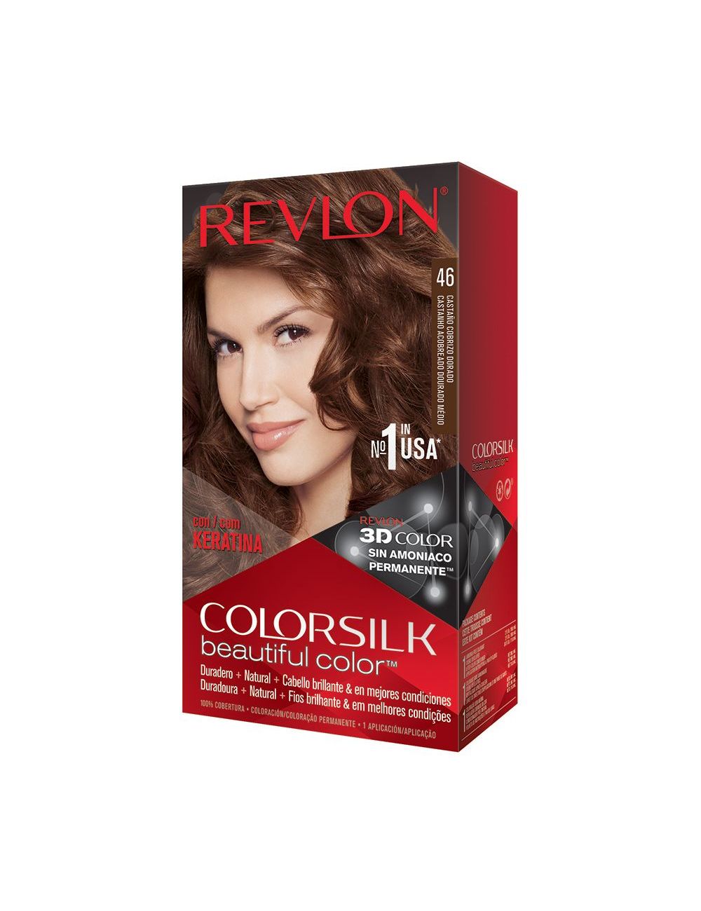 Revlon Colorsilk Tinte Permanente 46 Castaño Cobrizo Dorado Caja Con 1 Aplicación