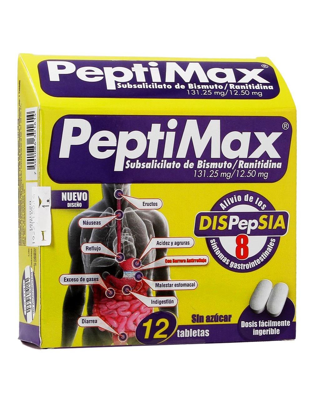 PeptiMax 131.25 mg / 12.5 mg Caja Con 12 Tabletas PeptiMax 131.25 mg / 12.5 mg Caja Con 12 Tabletas