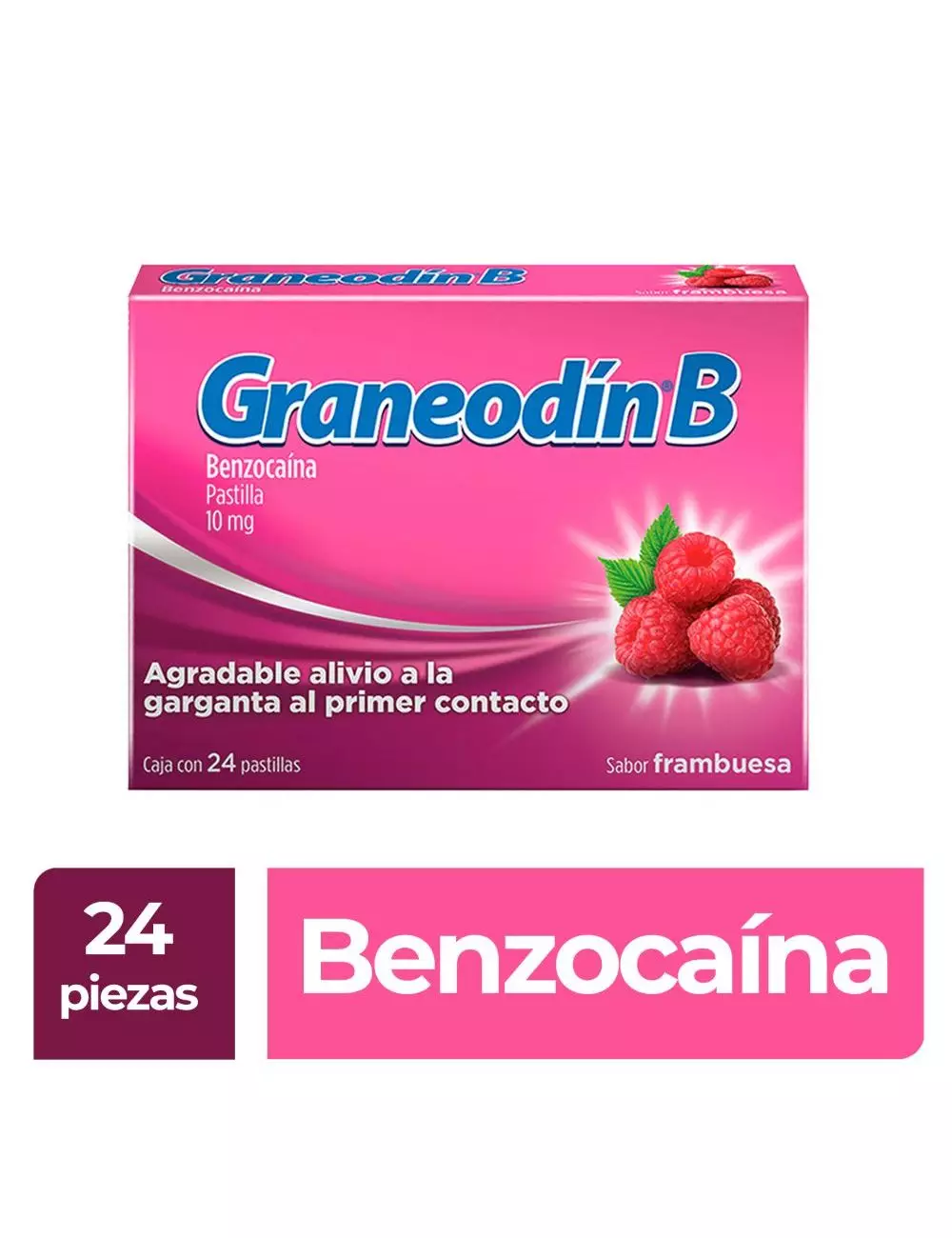 Graneodín B Caja Con 24 Pastillas Sabor Frambuesa