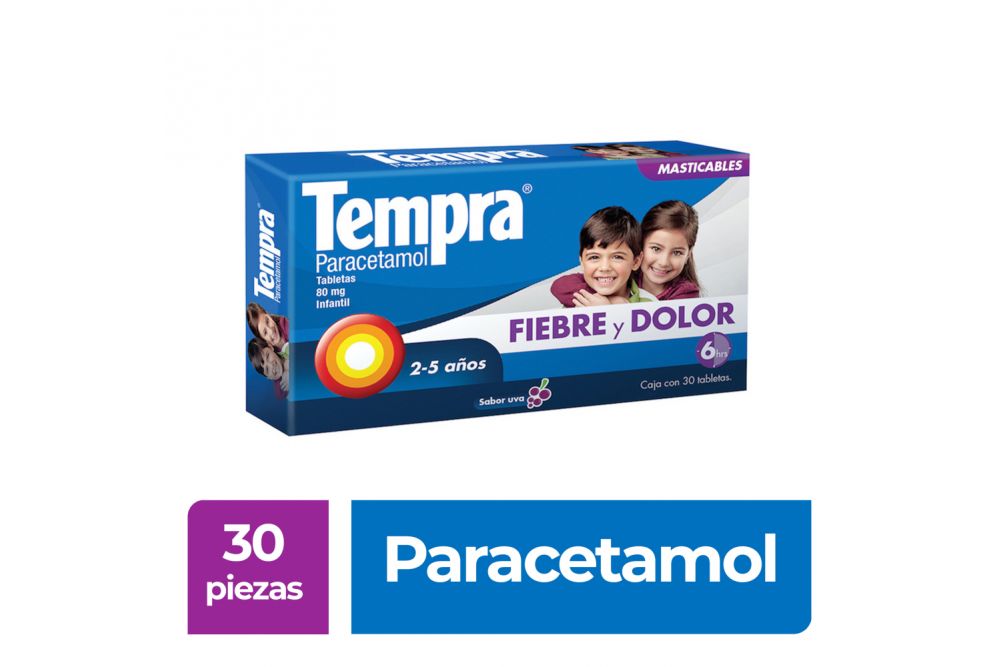 Tempra Infantil 80 mg 30 Tabletas Sabor Uva