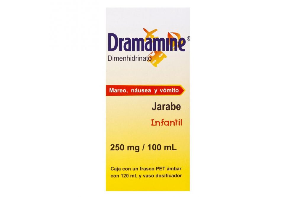 Dramamine Jarabe Infantil 250mg/100mL Caja Con Frasco Con 120mL Y Dosificador